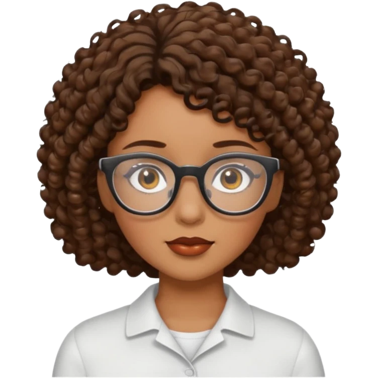 black woman brown eyes brown short curly hair with glasses emoji