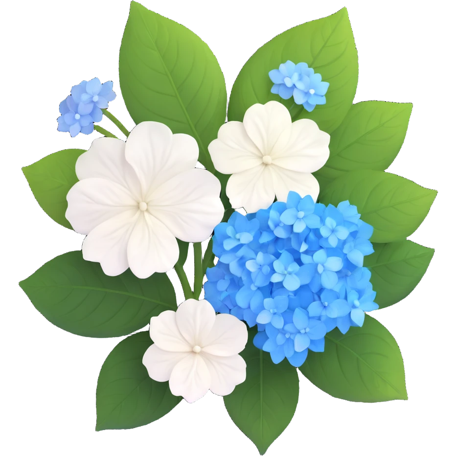 White and blue gradient hydrangea (ajisai) flower in Japanese woodblock print style, with seasonal rain elements and kanji-inspired background, Edo period aesthetic emoji