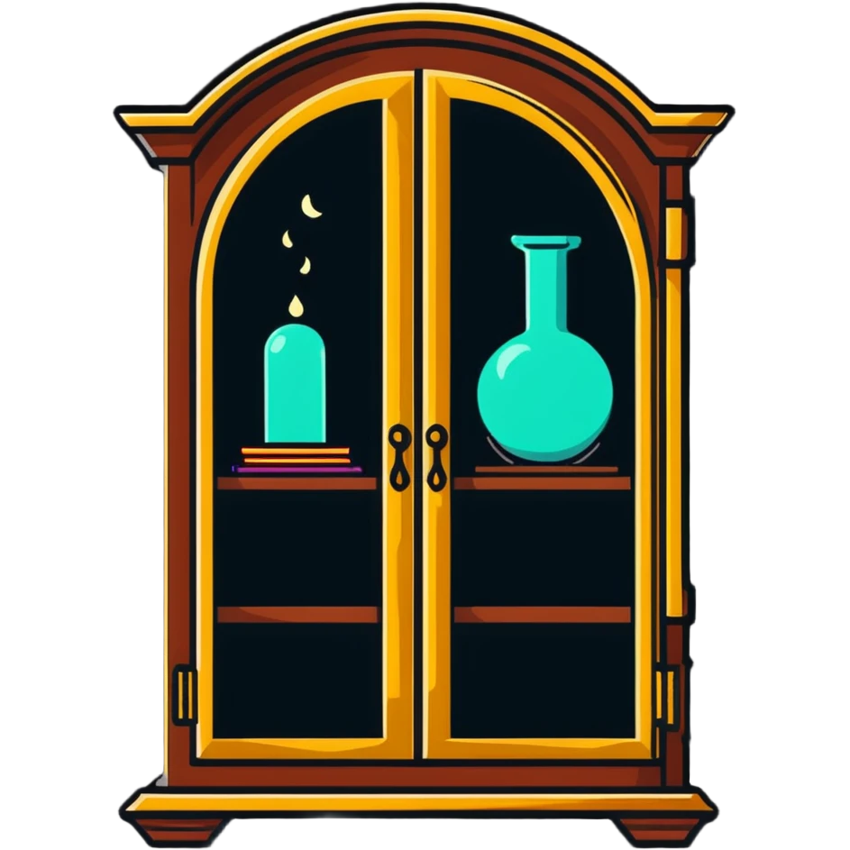 Harry Potter style vanishing cabinet with magical glow emoji
