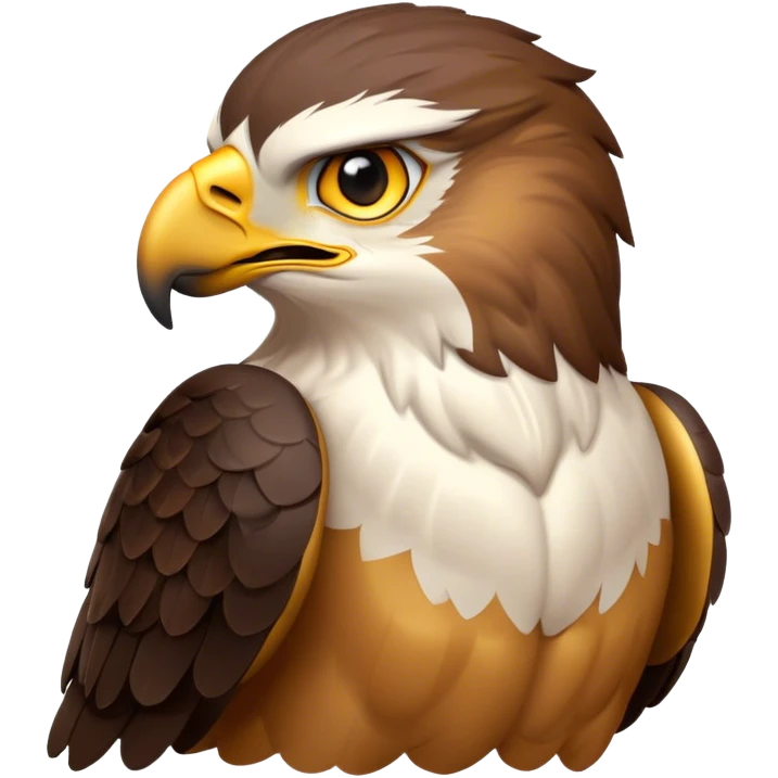 Cinematic Noble Hawk Portrait Emoji, Poised and regal, with a sturdy, agile build, a sharp, hooked beak, and intense, focused eyes that exude predatory precision, Simplified yet sharp and sophisticated features, highly detailed, glowing with a soft, golden glow, high shine, intelligent and vigilant, stylized with an air of aerial mastery, focused and determined, soft glowing outline, capturing the essence of a watchful and confident hawk that appears ready to soar out of the screen with effortless authority! emoji