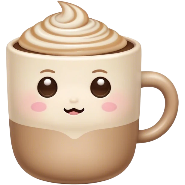 Cute Kawaii Coffee Cup, cozy and warm, a tiny swirl of steam shaped like a heart, round chubby face with a sleepy but content expression, soft pastel brown and cream colors, perfect morning vibes! emoji