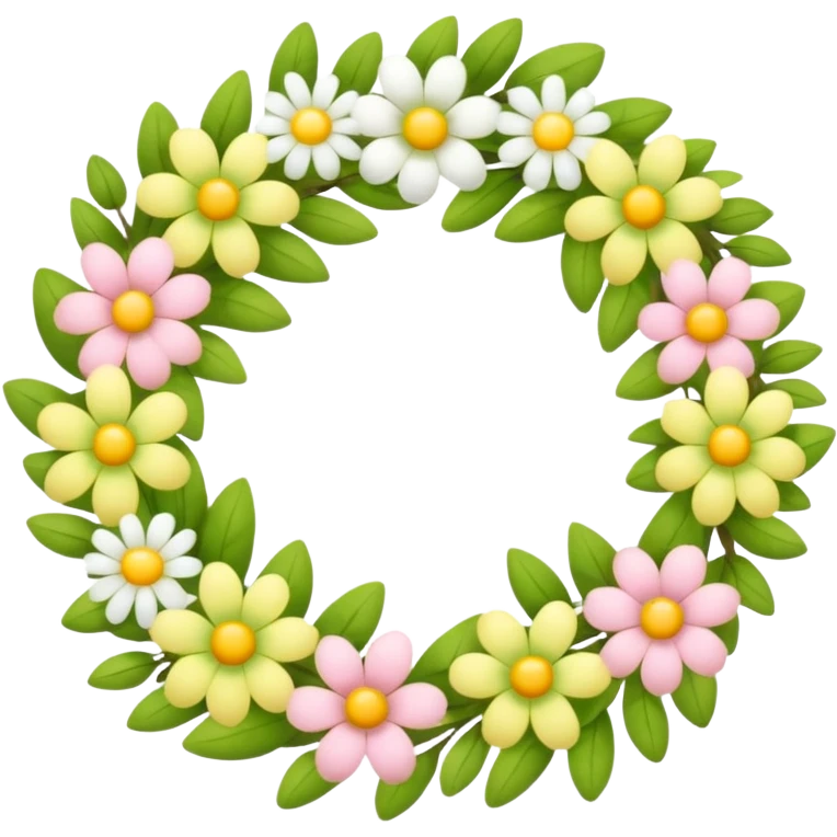 flower wreath with yellow, pink and white and green pastel colors, in a shape of an egg emoji