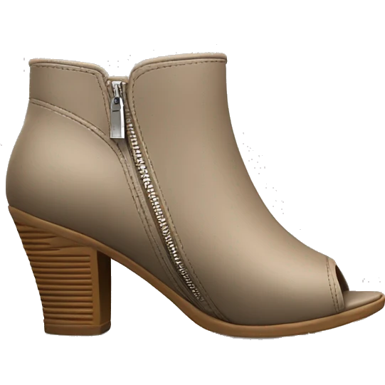 Realistic pair of Isolated taupe peep toe zip up bootie boots facing forward.  emoji