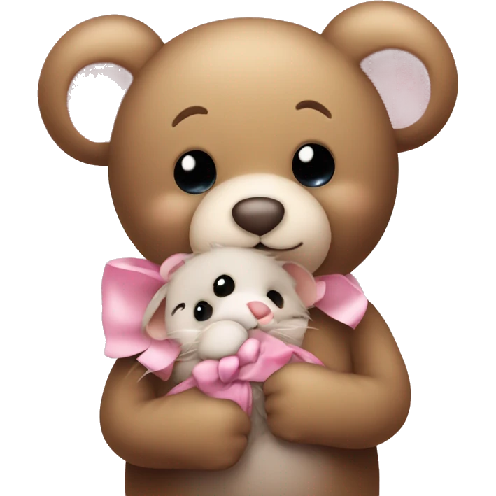 Teddy bear hugging a cute mouse with a pink bow emoji