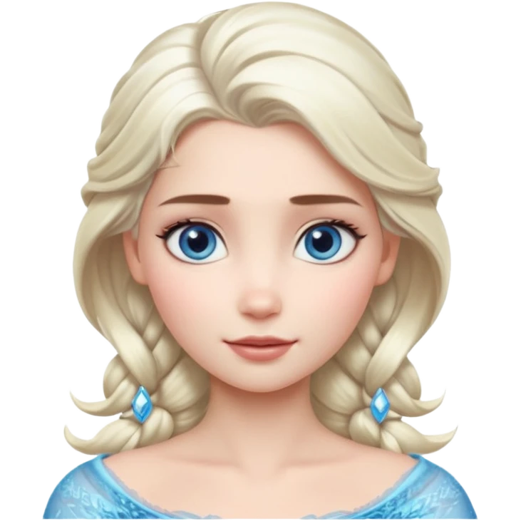 Кинематографический реалистичный портрет Эльзы с реалистичной текстурой кожи, мягким естественным освещением и изящно детализированными платиново-русыми волосами Её  выразительные голубые глаза излучают уверенность, спокойное выражение. Портрет отличается мягким чарующим сиянием с прохладной emoji