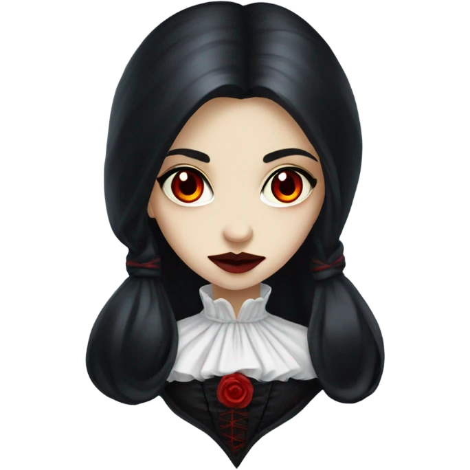 vampire girl, red eyes, black long hair, victorian dress emoji