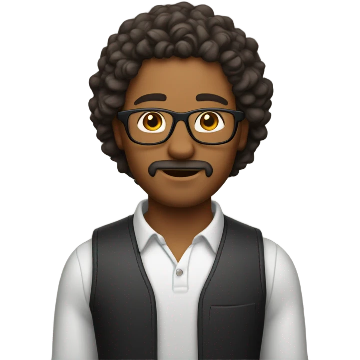 A long curly hair man, tanned skin, goatie and glasses emoji
