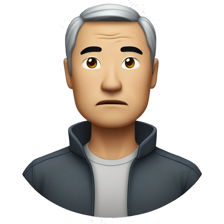 A serious-looking 50-year-old Asian man with a determined expression. He's clenching his fist in front of his chest, showing resolve and commitment. His eyebrows are furrowed, jaw set firmly, conveying a sense of making an important decision or vow. emoji