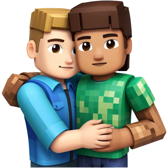 Roblox character hugging Minecraft character emoji