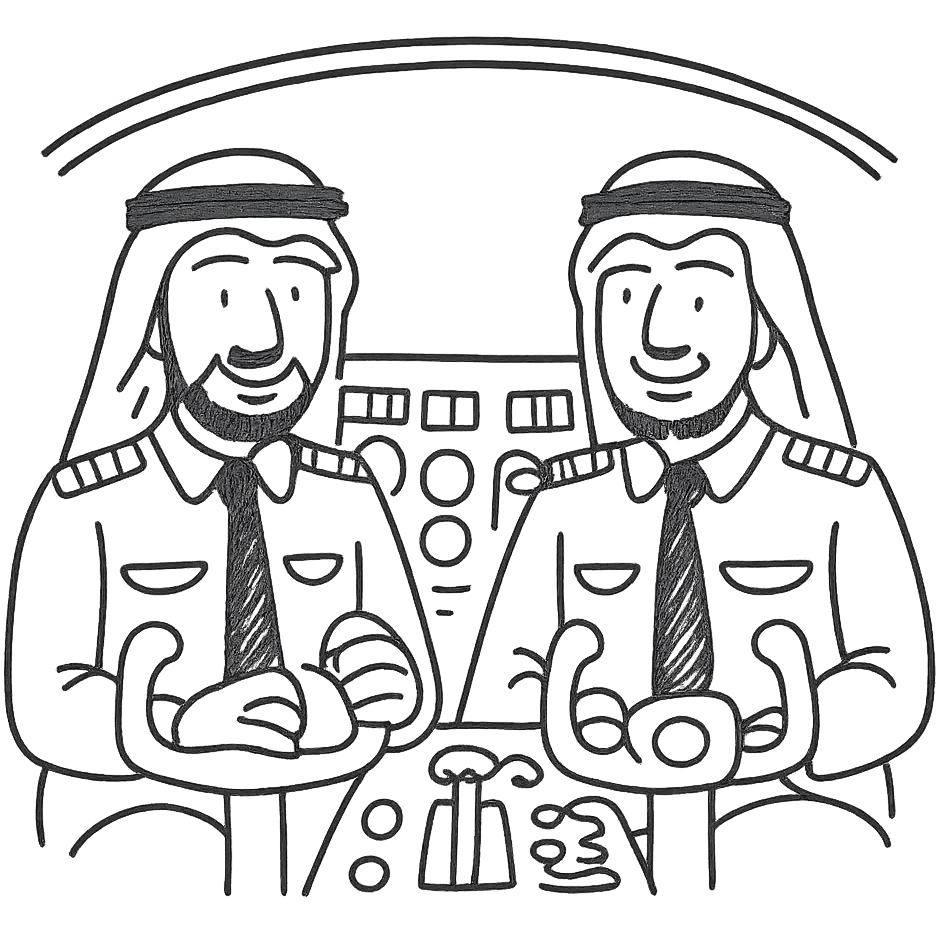 two Arab men as pilots in a cockpit emoji