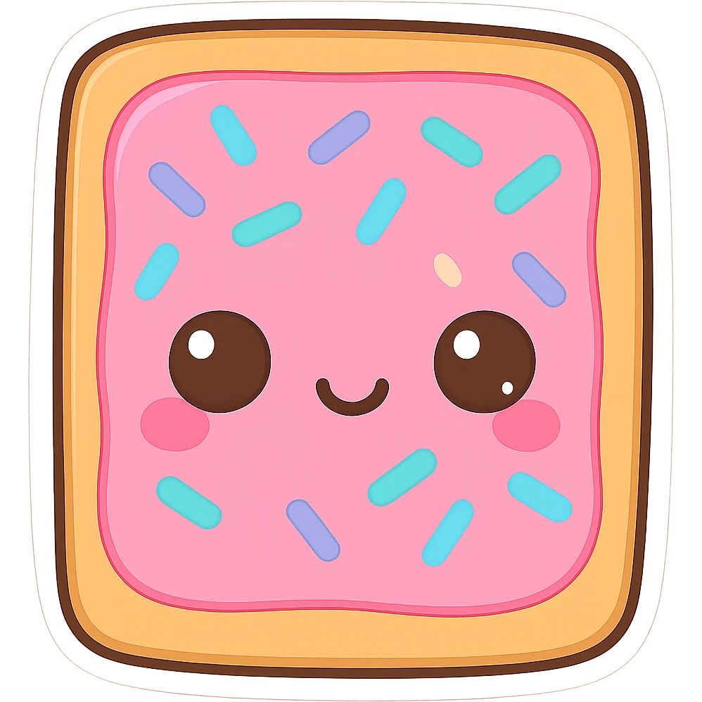 Increase the contrast between the colors on the chibi poptart: make the pink frosting, sprinkles, and crust more vibrant and distinct, keep the transparent background. emoji