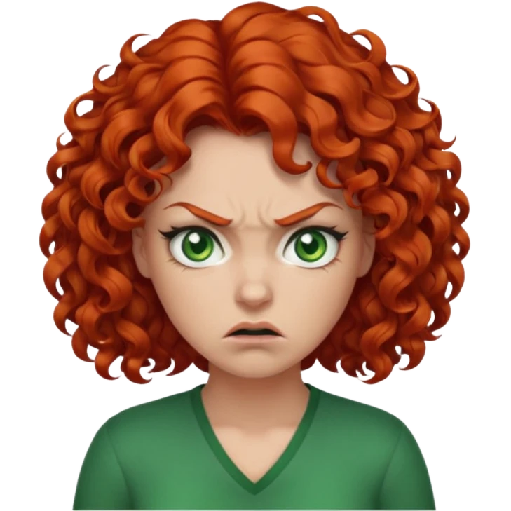 👩🏻‍🦰curly hair angry  but cute green eyes emoji