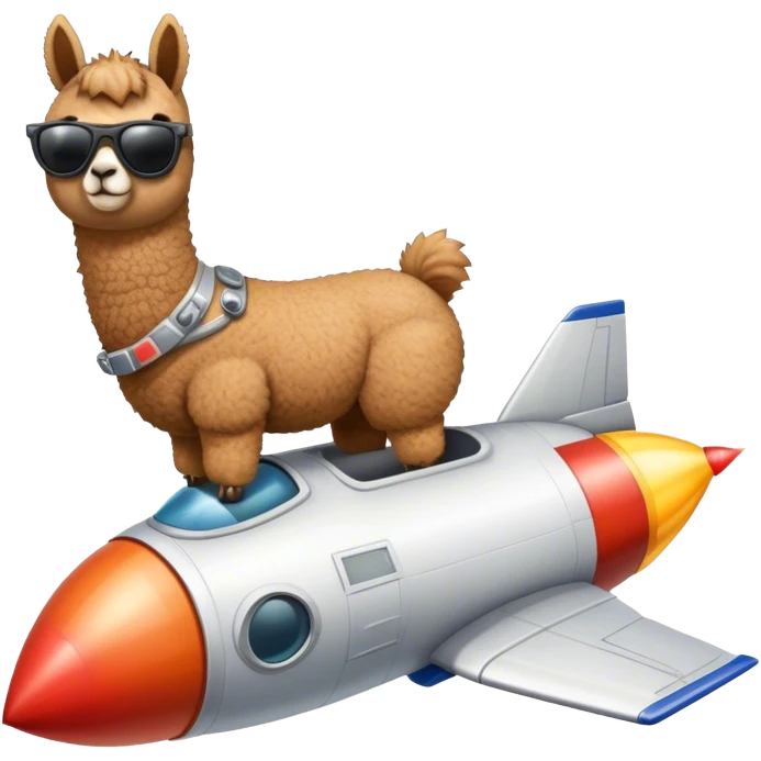alpaca with sunglasses on rocket ship flown to the moon emoji