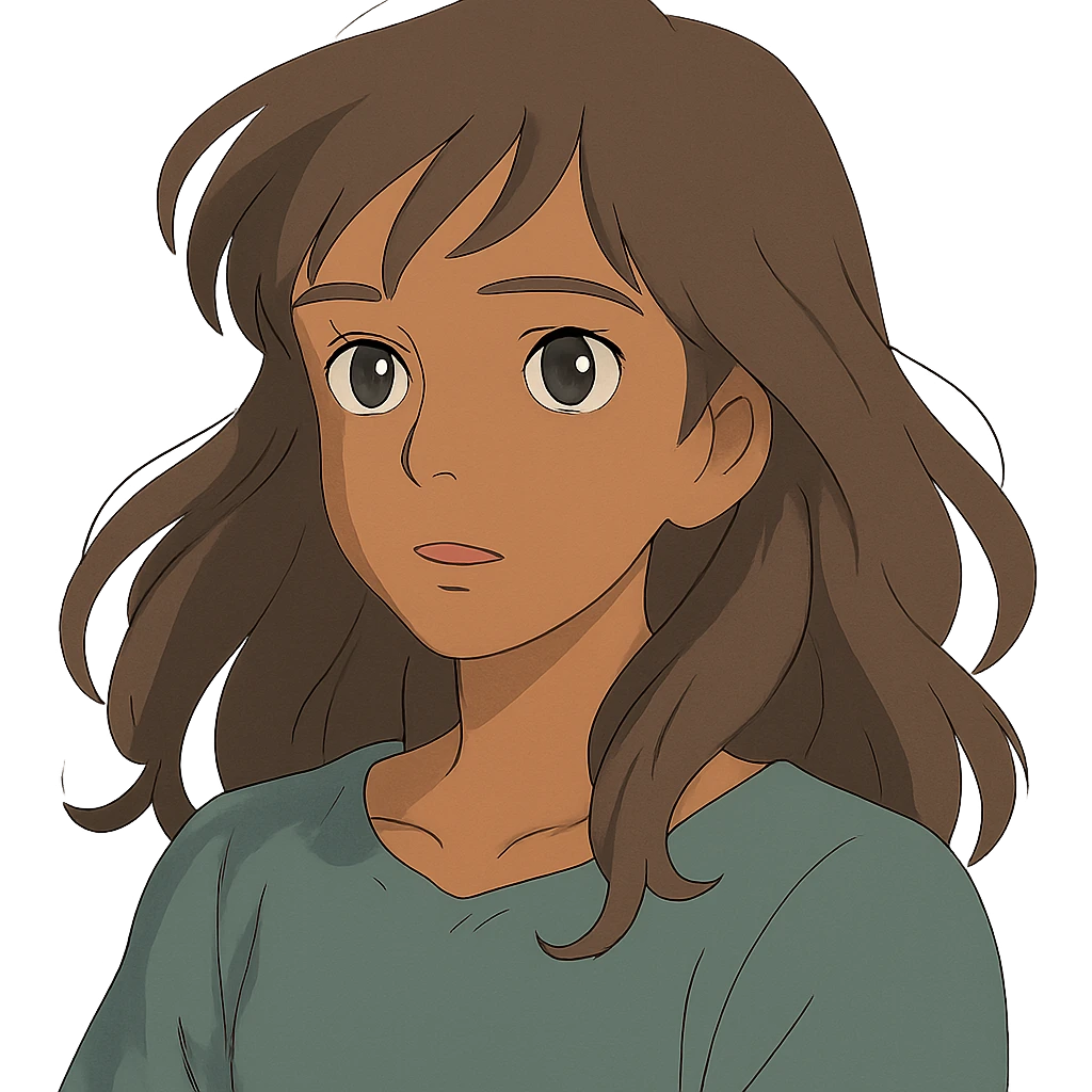brown woman, ghibli style illustration emoji