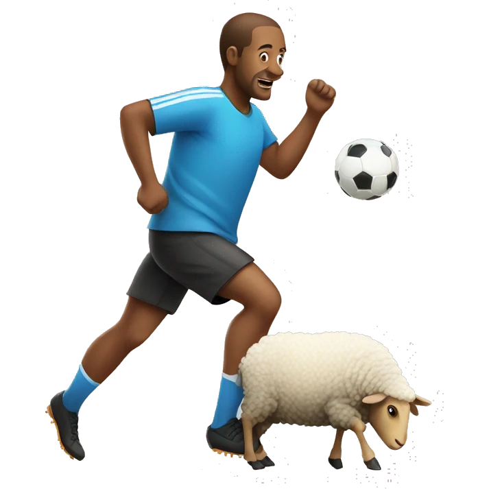 a man playing soccer with a sheep emoji