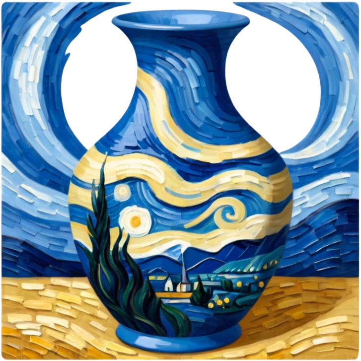 a vase with van gogh painting emoji
