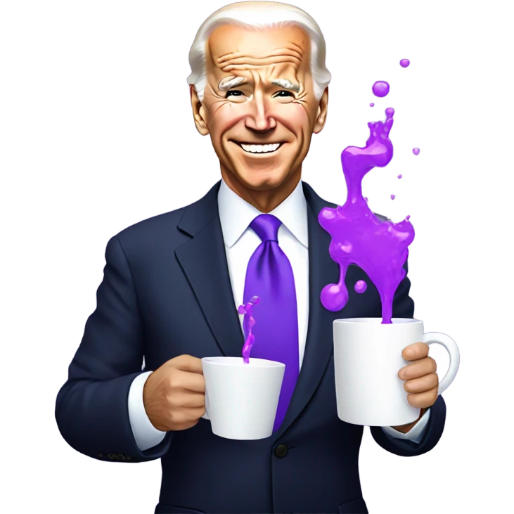 biden with purple liquid spilling out of white cup emoji