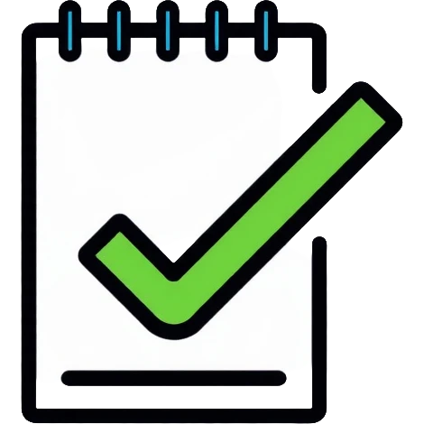 A checklist with a prominent green checkmark on the first item, symbolizing tracking completed tasks and progress emoji