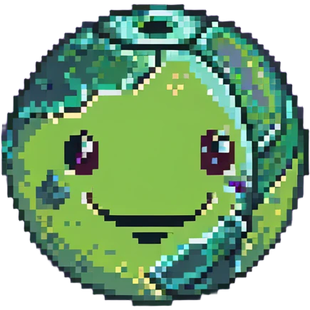 lime green planet with darker green patterns and a cute smiling face emoji
