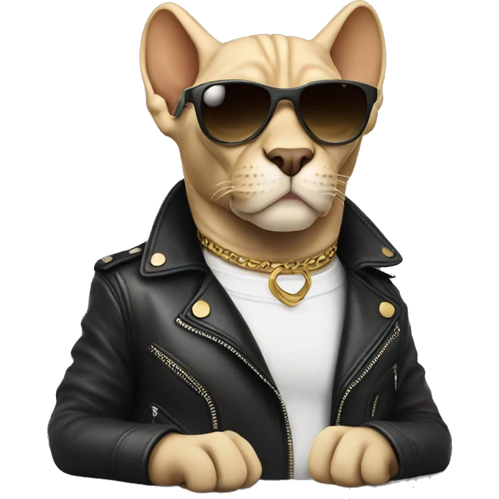 sphinx wearing a leather jacket with designer sunglasses emoji
