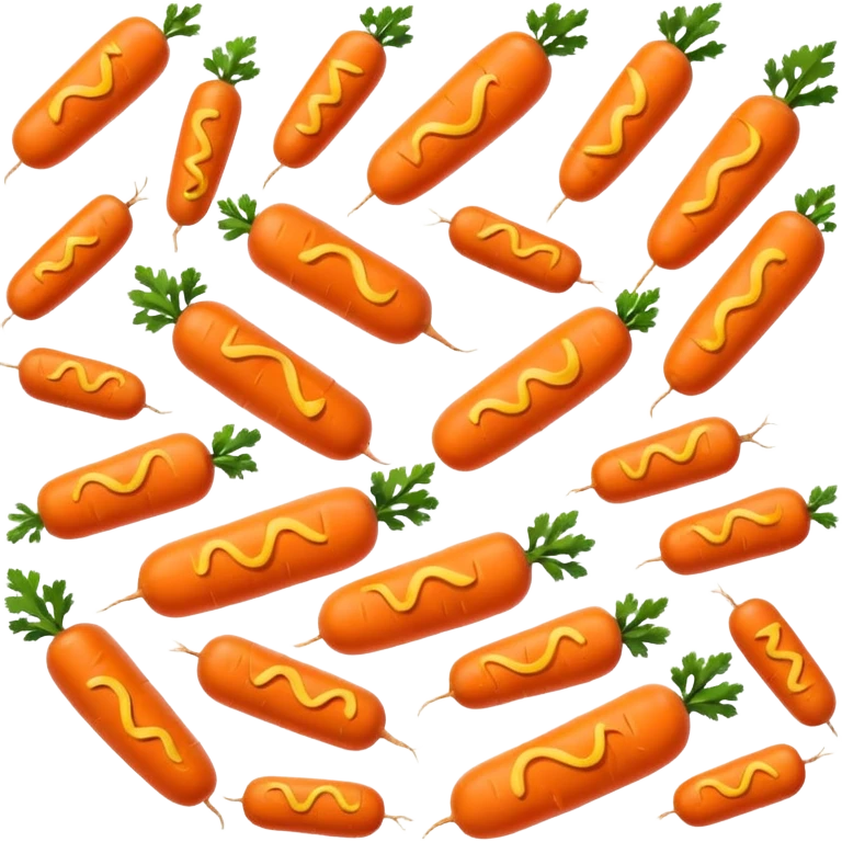 Orange carrot pieces, short fat cylinders, both ends rounded like mini hot dogs emoji