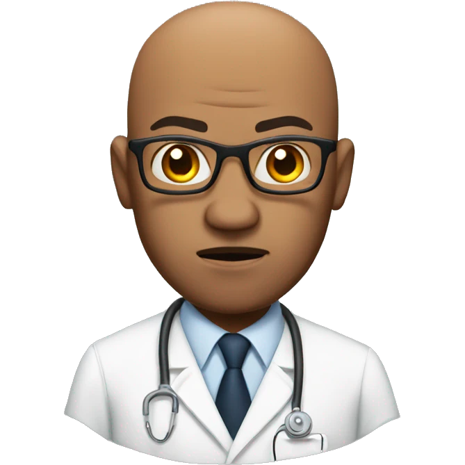 angry bald men in brown skin wearing a lab coat and glasses emoji