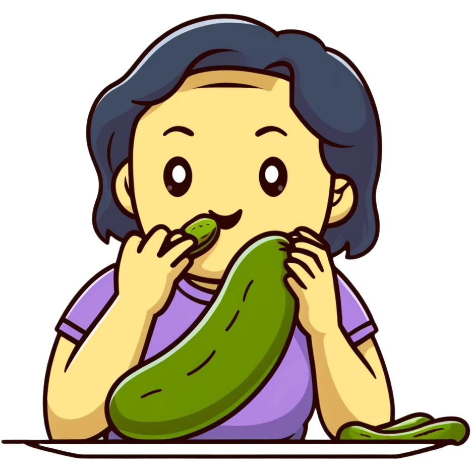 Woman eating big pickle whole emoji