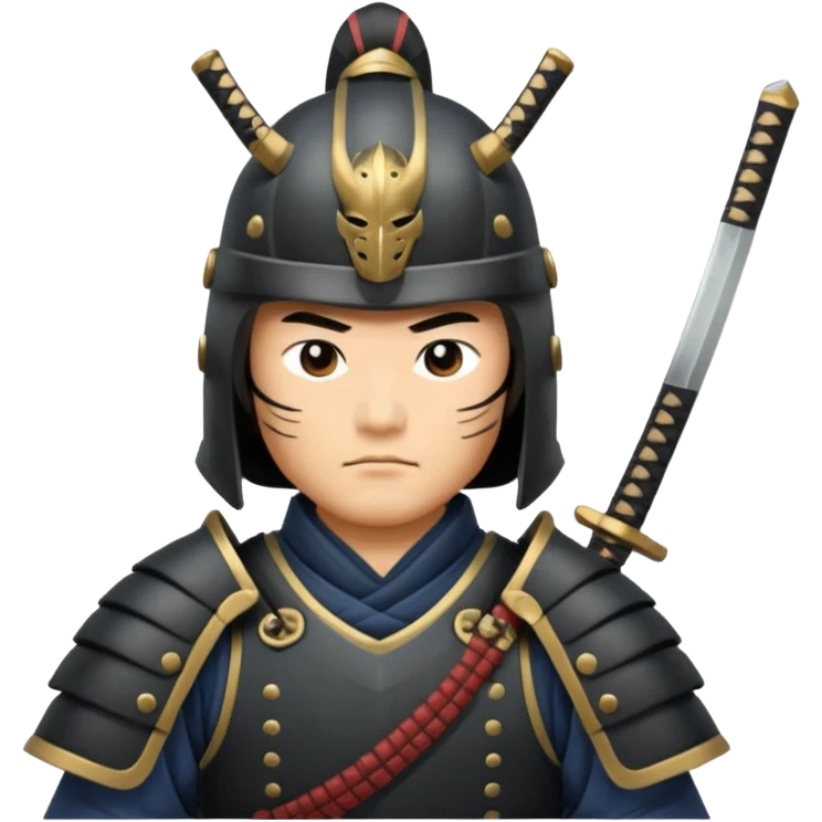 samurai lord, Armored noble with katana at side, kabuto helmet, stern posture. emoji