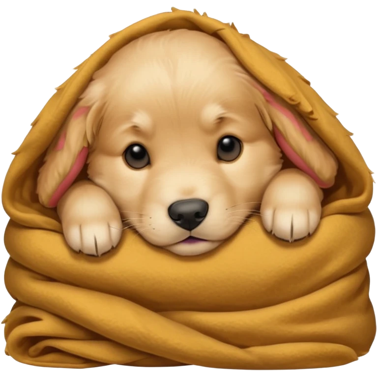 golden retriever puppy sleeping with a blanket emoji