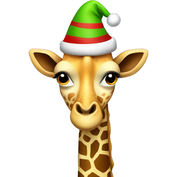 a giraffe with a christmas hat emoji