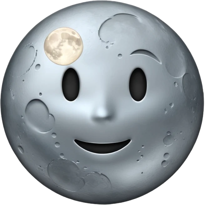 Polished silver moon emoji, chrome metallic texture, iOS emoji style, soft glow, smooth reflections, minimalistic design emoji