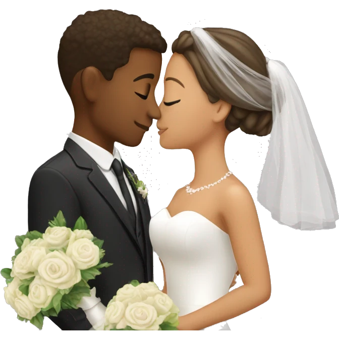 A young couple kissing in their wedding emoji