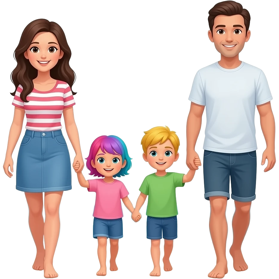 Family of 4 mom and dad dark haired and 2 kids Toe Head color hairwalking on the beach emoji