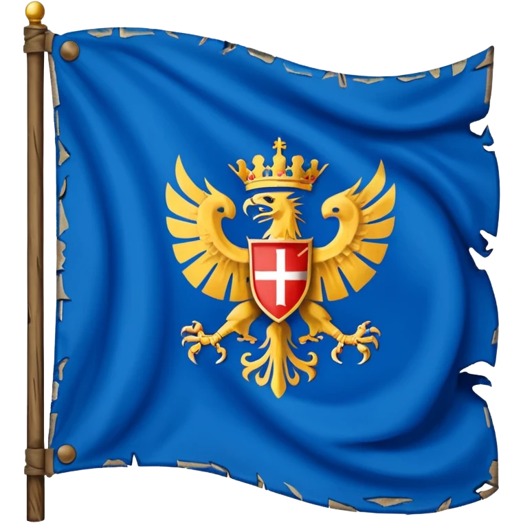 medieval war torn ripped banner blue heraldry flag blowing in wind emoji