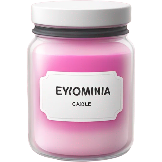 A pink candle in a jar with a white sticker and the inscription eryomina candle emoji