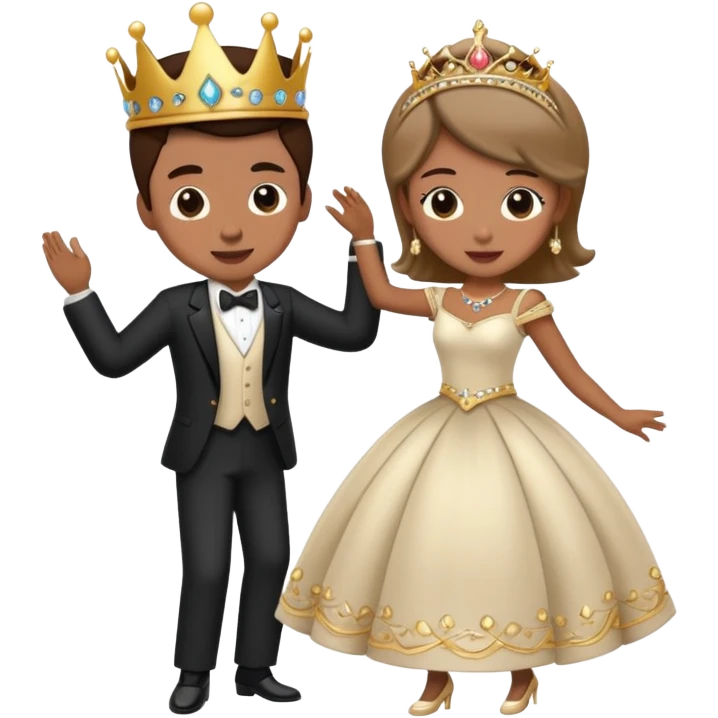 couple dancing at a royal ball, wearing formal clothes and tiara emoji