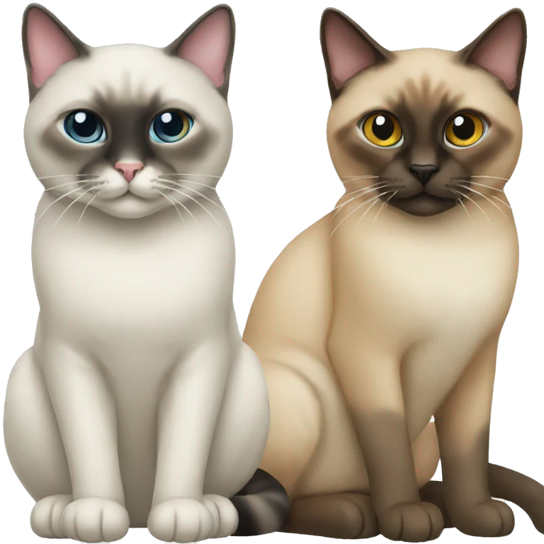 two cats, one siamese and one multicolored emoji