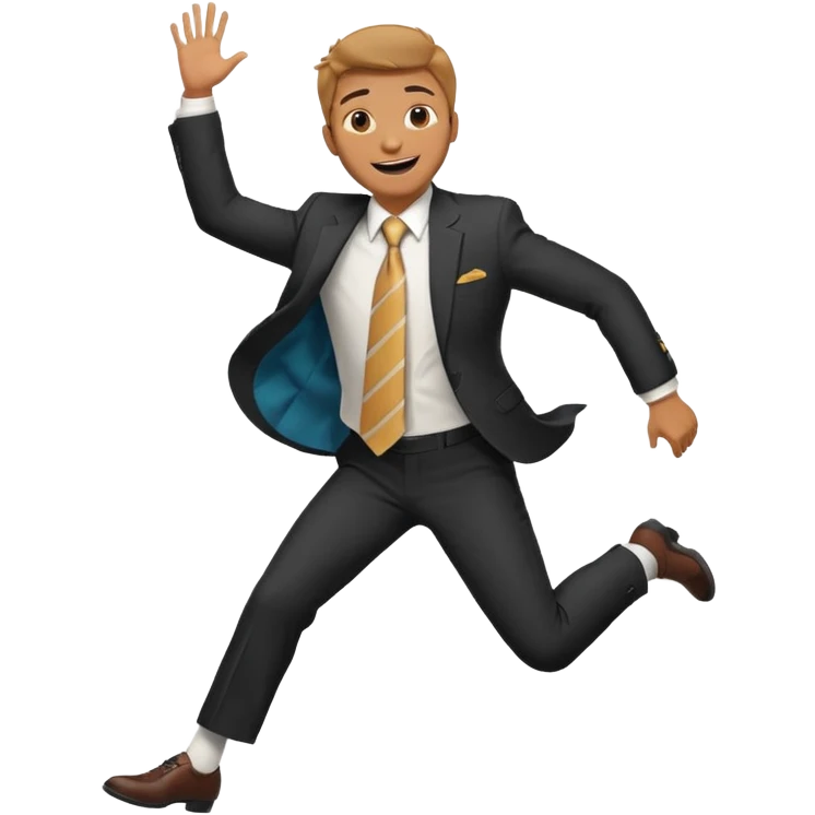 a man in a formal suit jumps with joy emoji