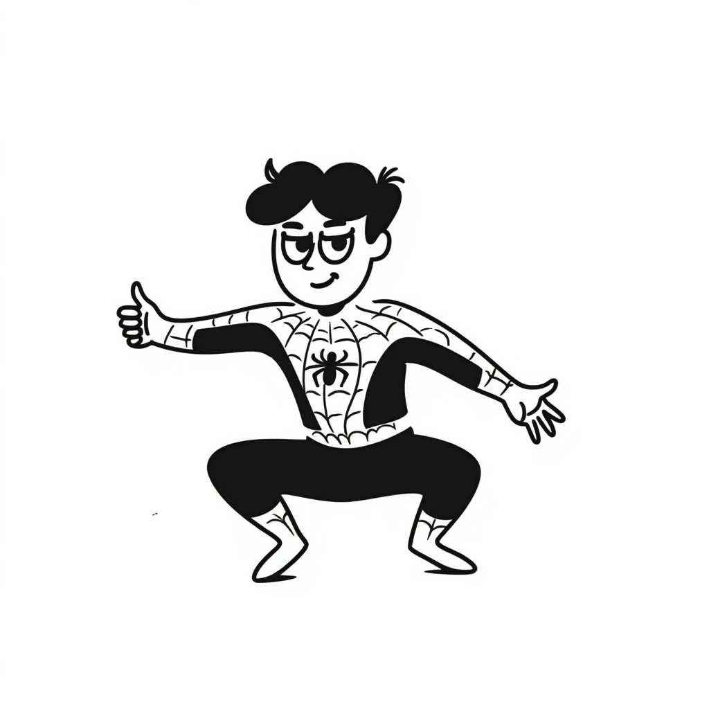 Spiderman as a hand-drawn black outline doodle, minimal details, playful emoji