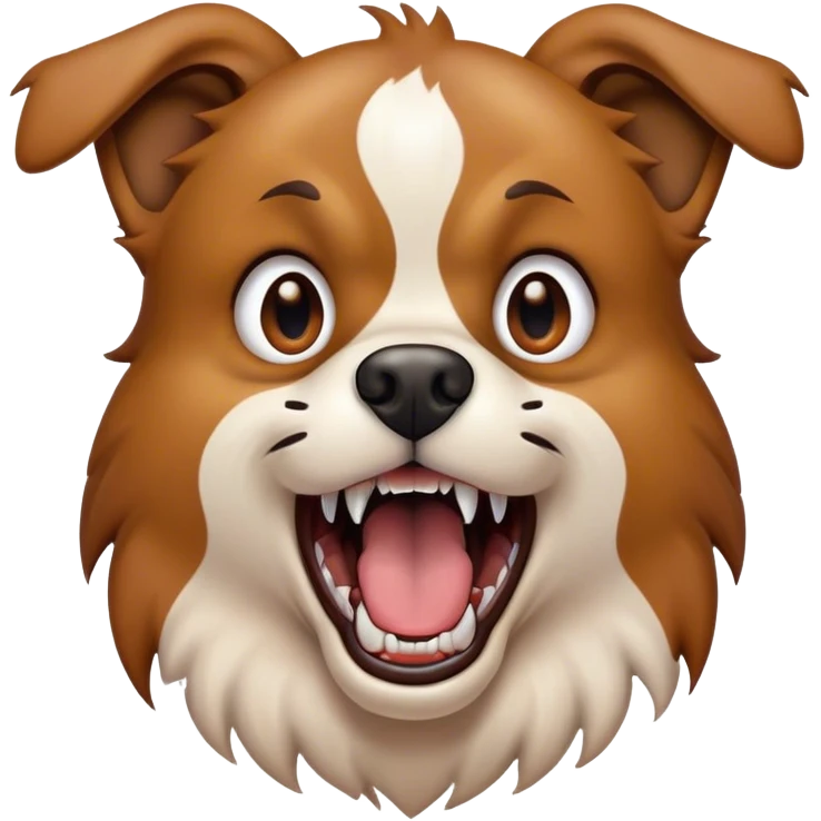A close-up of a dog's mouth, showing sharp teeth and foam spraying out, looking wild and aggressive emoji