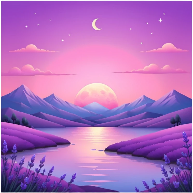 Shiny pastel rose-pink-lavender-violent-gradient moon sunset aesthetic realistic real life scenery landscape emoji