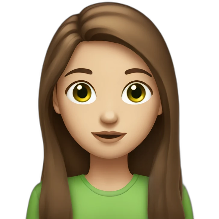 long straight brown hair girl with green eyes and freckles from head to chest emoji