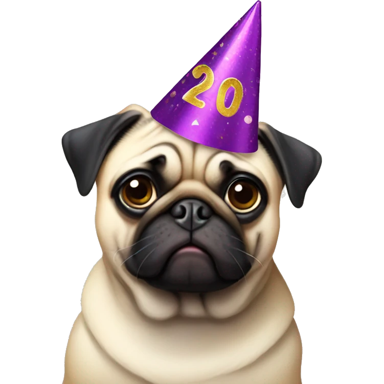 Pug wearing new years eve Party hat emoji
