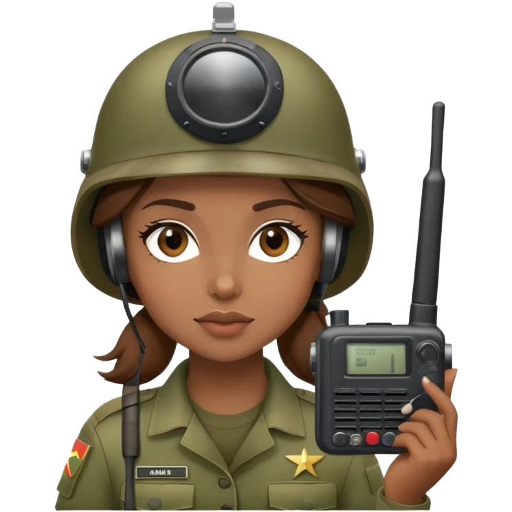 Soldier girl brown hair army helmet with radio emoji