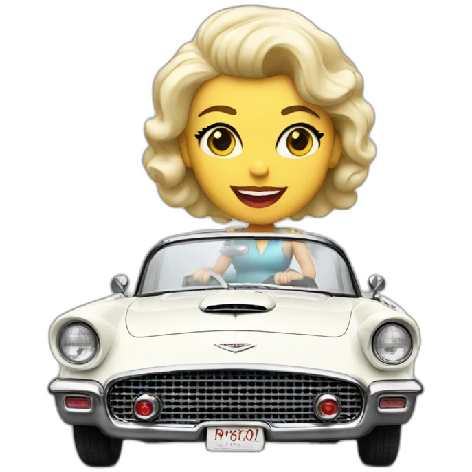 A woman driving a white 1957 Thunderbird emoji