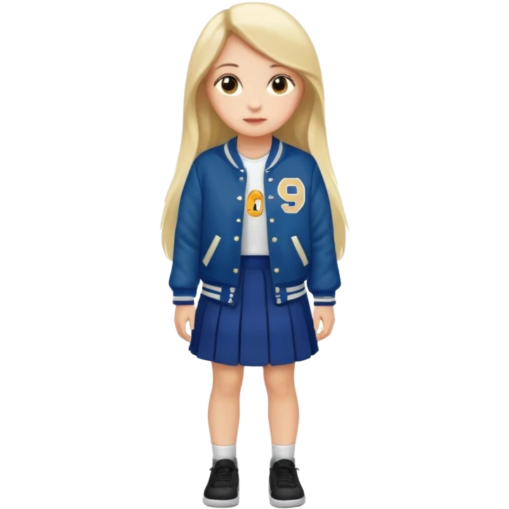 long hair girl with varsity jacket and skirt emoji