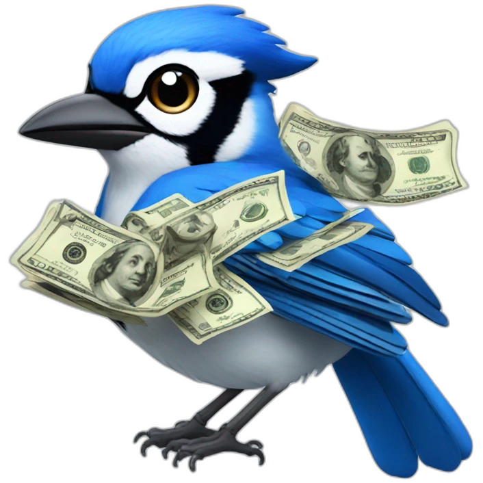 very fast bluejay with money emoji