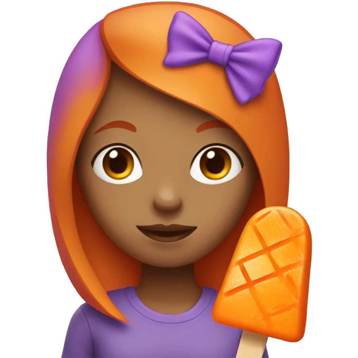 A girl with orange hair holding a purple popsicle  emoji