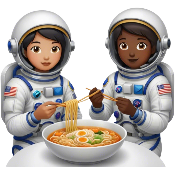 Asian astronaut couples eating noodles  emoji