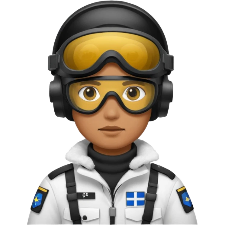 A brutal Finnish modern soldier in a white snow uniform. with black night vision goggles emoji